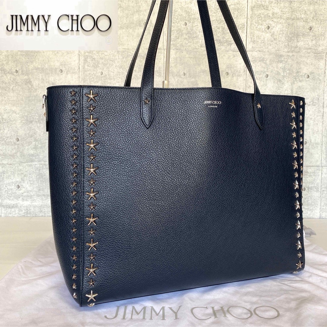 【極美品】JIMMY CHOO DEELAN ネイビー スタッズ トートバッグ