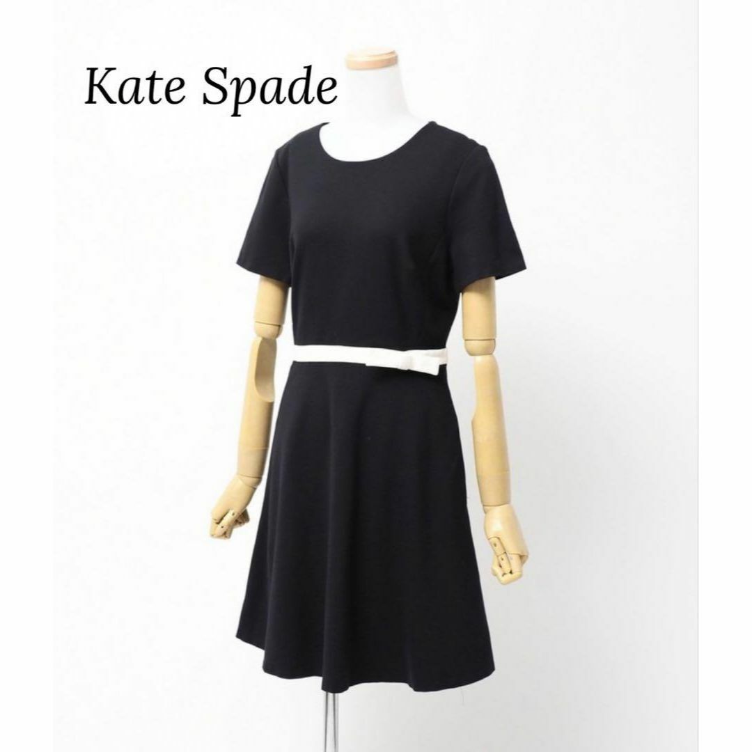 kate spade new york(ケイトスペードニューヨーク)の極美品◆ケイトスペード/ボウポンテワンピース/半袖/ウエストリボン/Mサイズ レディースのワンピース(ミニワンピース)の商品写真