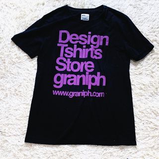 グラニフ(Design Tshirts Store graniph)の【美品】グラニフ  ロゴ ド派手プリント　半袖　 Tシャツ　黒  パープル(Tシャツ/カットソー(半袖/袖なし))