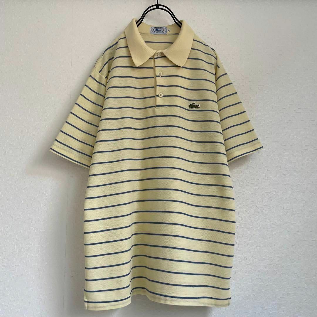 80's IZOD LACOSTE ポロシャツ 黄色 ボーダー 糸巻きタグ