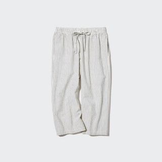 ユニクロ(UNIQLO)のUNIQLOコットンリラコ（シアサッカー・ストライプ）グレー　新品　XL(ルームウェア)