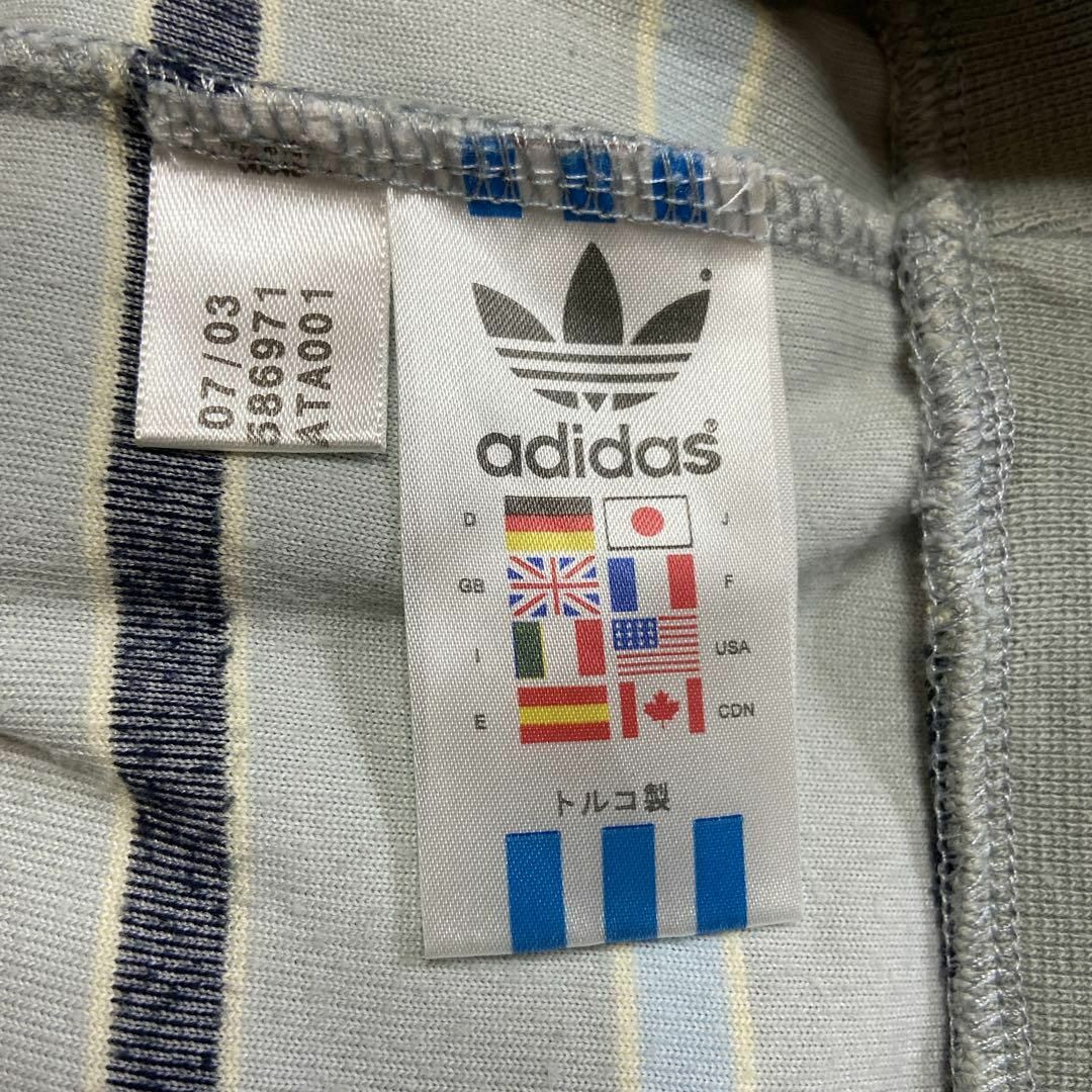 【高級感抜群ベロア◎】adidasワンポイント刺繍ロゴ古着スウェットボーダーM