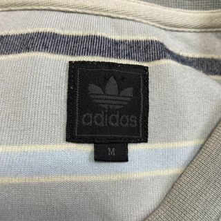 【高級感抜群ベロア◎】adidasワンポイント刺繍ロゴ古着スウェットボーダーM