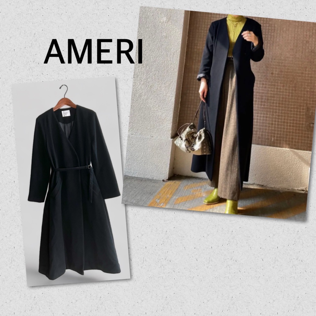 極美品 AMERI アメリ ノーカラーコート ロングコート