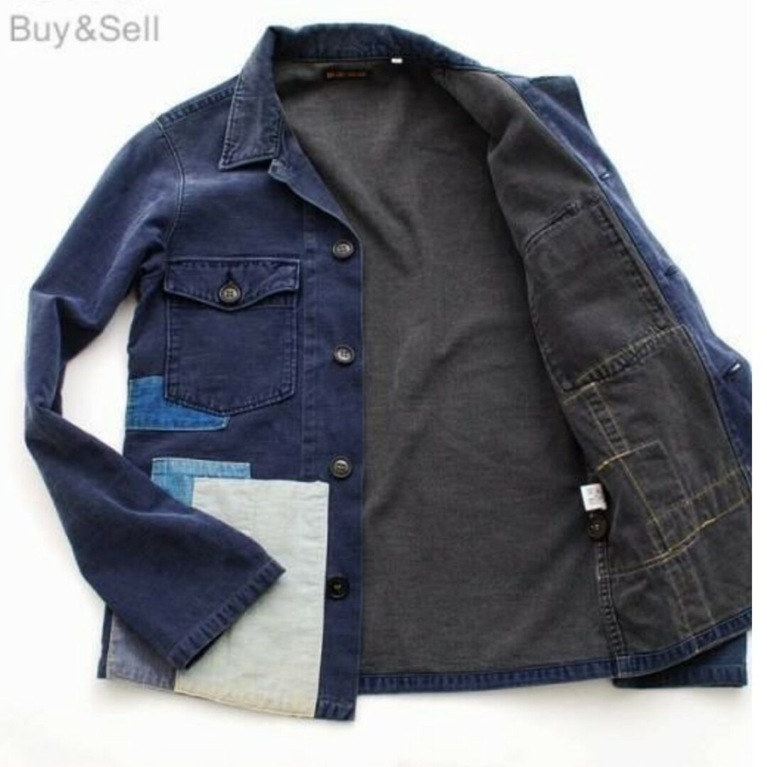 BLUE BLUE(ブルーブルー)の【美品】新品価格1.8万円 BLUE BLUE デニムパッチワーク アウターJK メンズのジャケット/アウター(Gジャン/デニムジャケット)の商品写真