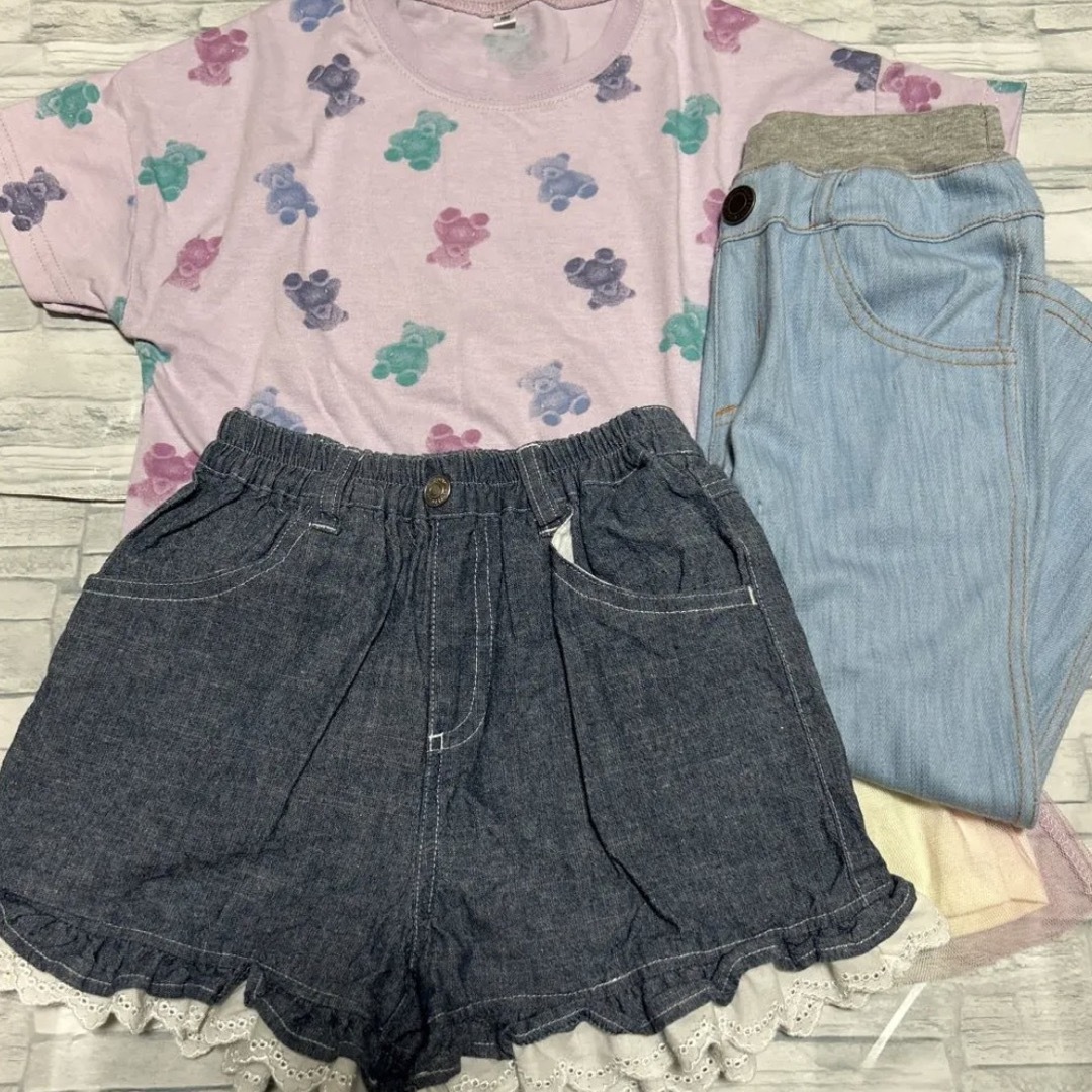 130 女の子　チュニックtシャツ  ショーパン　レギンス　set キッズ/ベビー/マタニティのキッズ服女の子用(90cm~)(その他)の商品写真