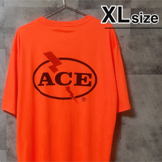 Tシャツ　XLサイズ　オレンジ　プリント　ロゴ　USA古着　半袖　ACE エース(Tシャツ/カットソー(半袖/袖なし))