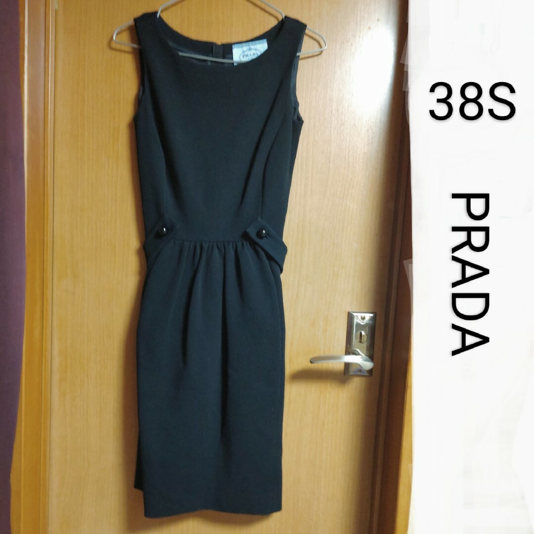PRADA - 7号 新品同様 PRADA ノースリーブワンピース 厚手 黒