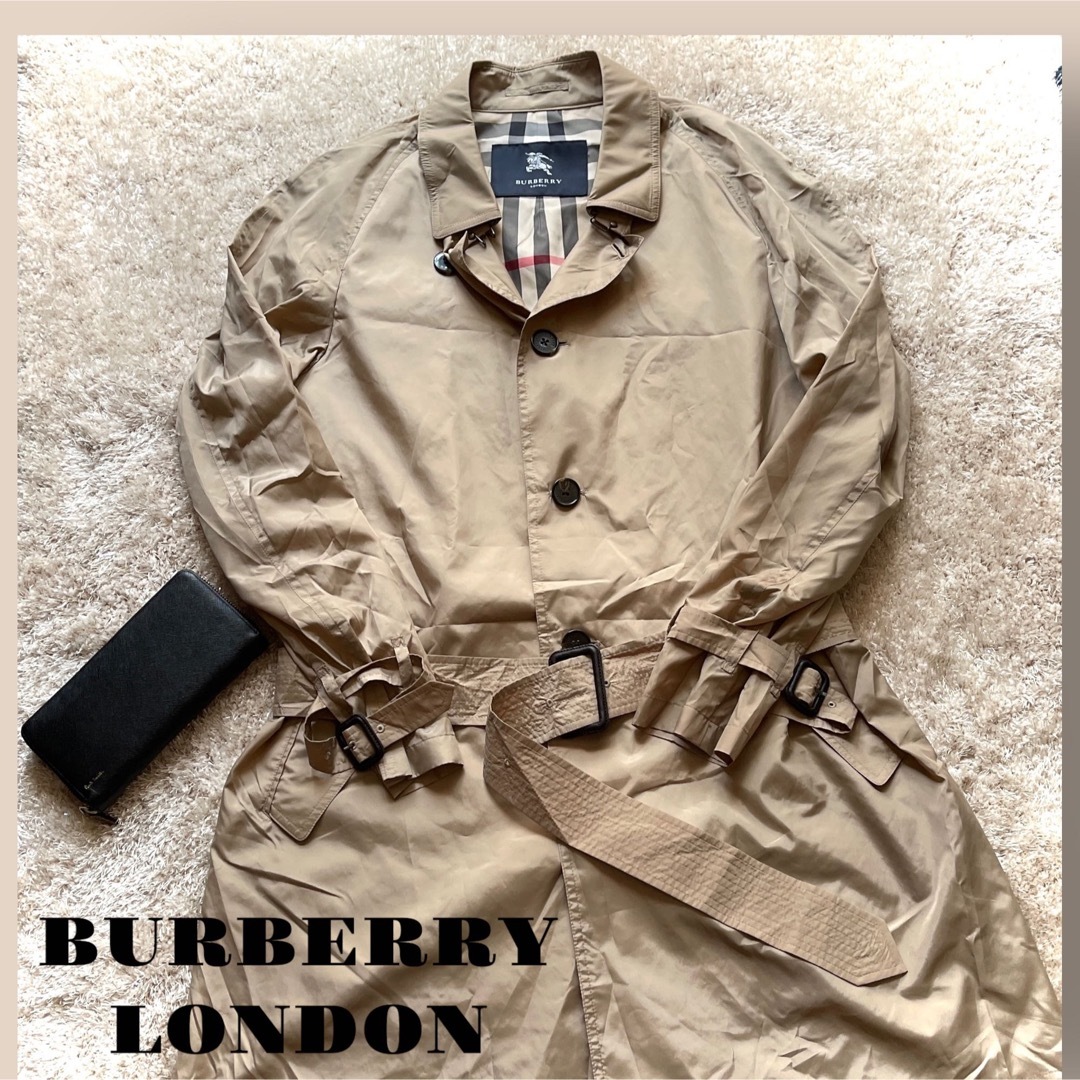 BURBERRY LONDON レインコート ポーチ付き ベージュ Lサイズ-