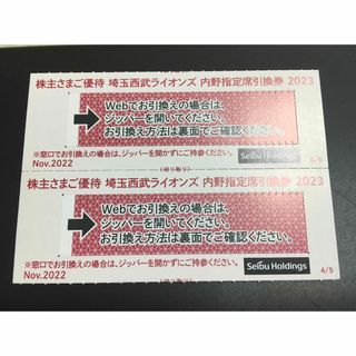 西武ライオンズ　株主優待　内野指定席引換券　2枚(野球)