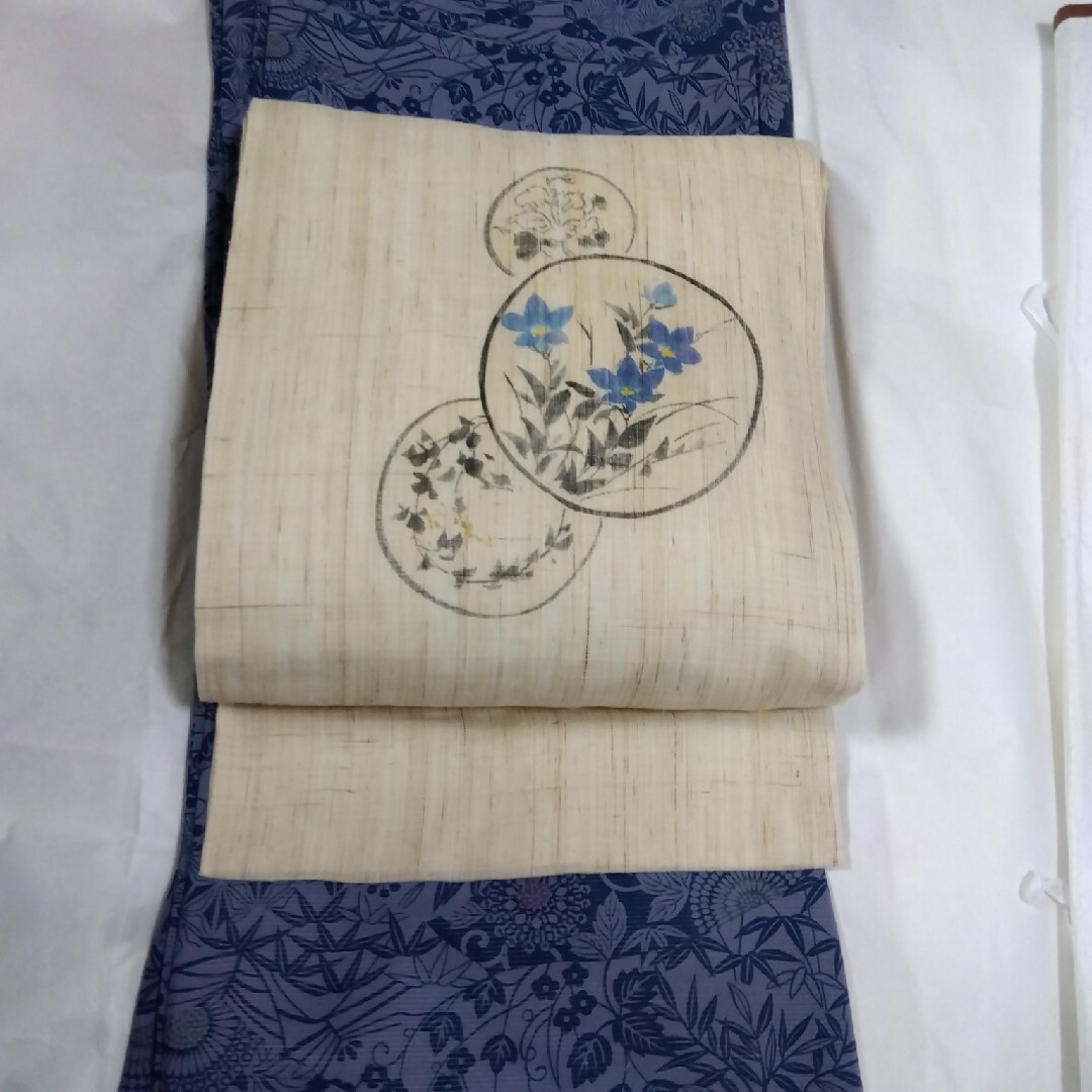 麻帯　夏用　桔梗柄 レディースの水着/浴衣(帯)の商品写真