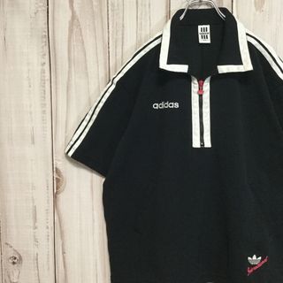 グッドデザイン！adidasセンターロゴハーフジッププルオーバーカットソー