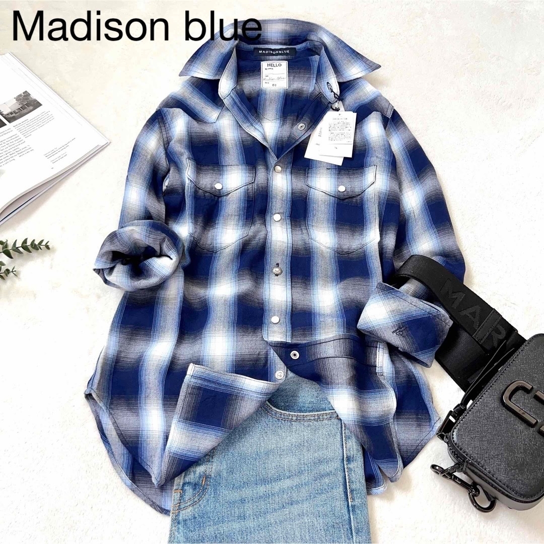 新品】Madison blue ウエスタンレーヨンチェックシャツ - Tシャツ(長袖