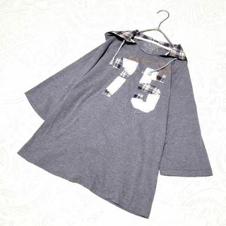 プチフルール(Petite fleur)のプチフルール レディース【M】七分袖パーカー♡コットン混 カジュアル♡グレー系(Tシャツ(長袖/七分))