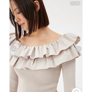 FRAY I.D - 新品タグ付FRAY I.Dフリルコンビオフショルダーニット