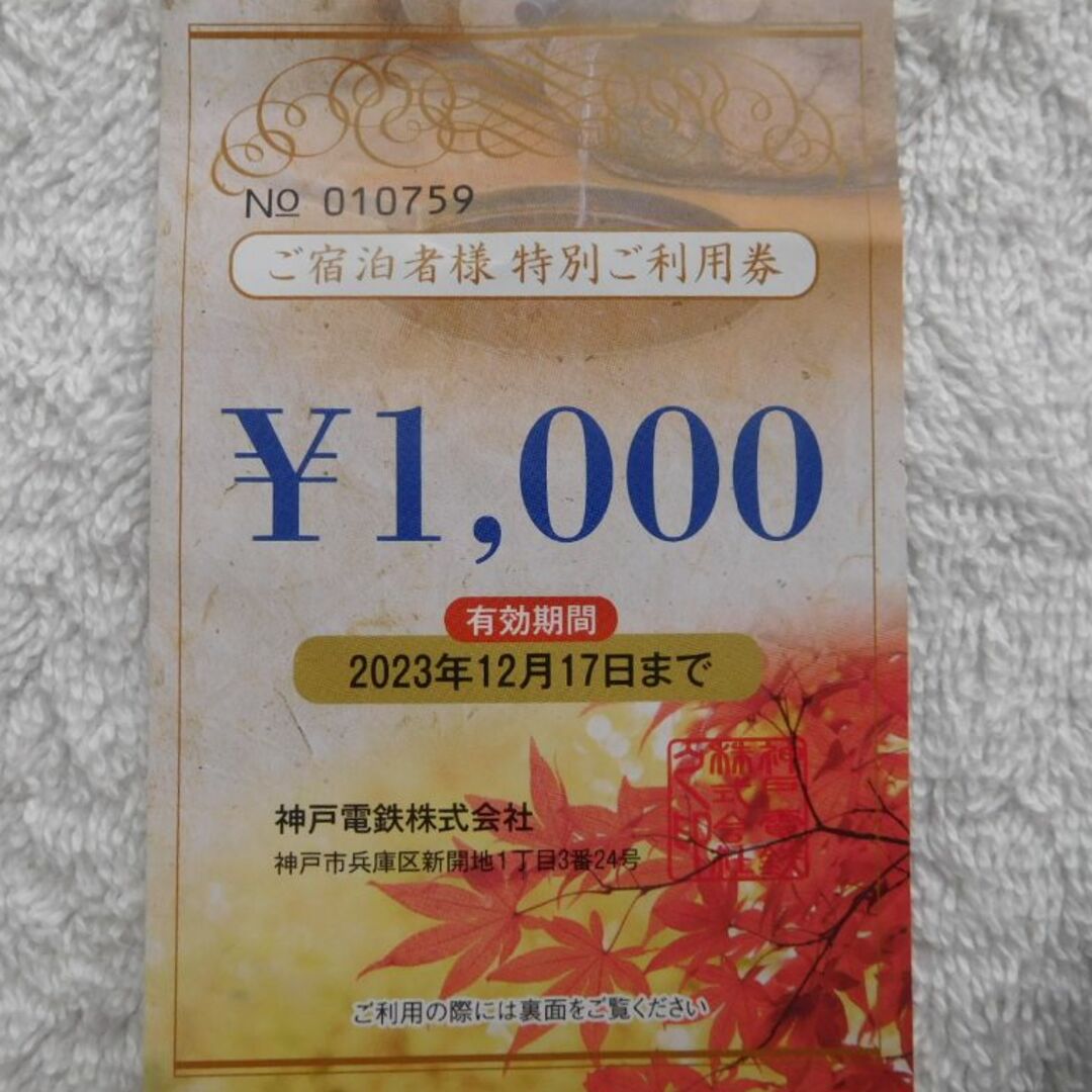 有馬温泉　ご宿泊者様特別ご利用券(2000円分) チケットの優待券/割引券(宿泊券)の商品写真