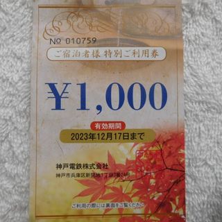 有馬温泉　ご宿泊者様特別ご利用券(2000円分)(宿泊券)