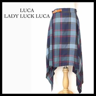 ルカレディラックルカ(LUCA/LADY LUCK LUCA)のルカレディラックルカ スカート フレアスカート チェック柄 ベルト ネイビー系(ひざ丈スカート)