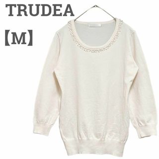 トルディア レディース【M】カットソー♡コットン混 エレガント♡ ビジュー♡白系(Tシャツ(長袖/七分))