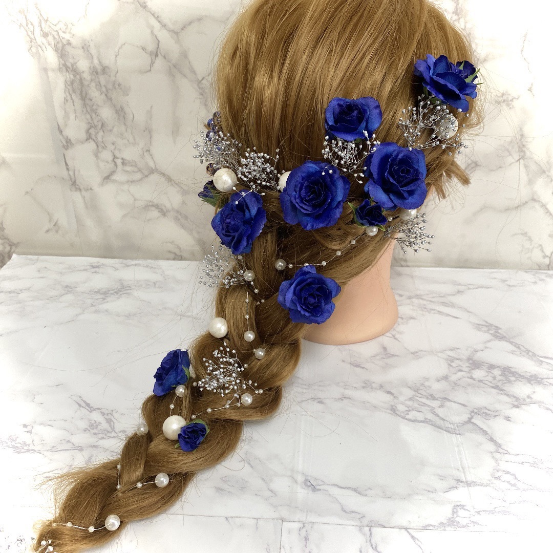 水引髪飾り 青薔薇 結婚式 成人式 卒業式 パール 宝石 ヘッドドレス