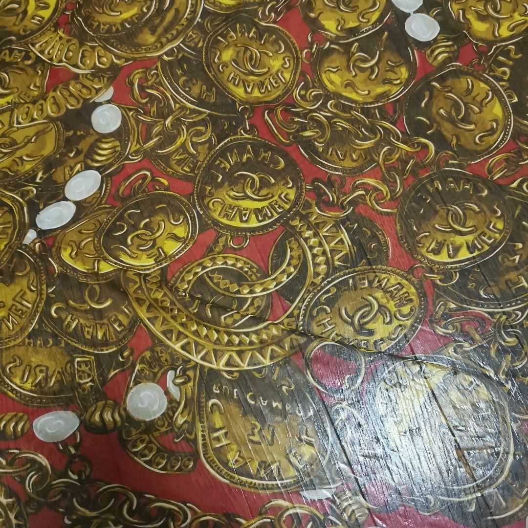 1193 シャネル 大判スカーフ シルク シフォン 薄手 ゴールドアクセサリー-