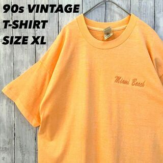 フルーツオブザルーム(FRUIT OF THE LOOM)の90sヴィンテージ古着MIAMI BEACHマイアミビーチスーベニア刺繍Tシャツ(Tシャツ/カットソー(半袖/袖なし))