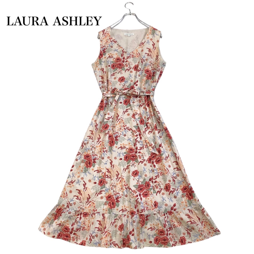 LAURA ASHLEY - ローラアシュレイ 花柄 Aライン フリル ワンピース
