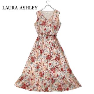 ローラアシュレイ(LAURA ASHLEY)のローラアシュレイ 花柄 Aライン フリル ワンピース 大きいサイズ 13 綿(ロングワンピース/マキシワンピース)