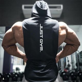 【閉店セール 200円引きJUST GYM タンクトップ フードあり Lサイズ (タンクトップ)