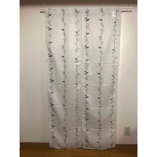 麻混刺繍ロングのれん グリーンリーフ85cmx170cm(のれん)