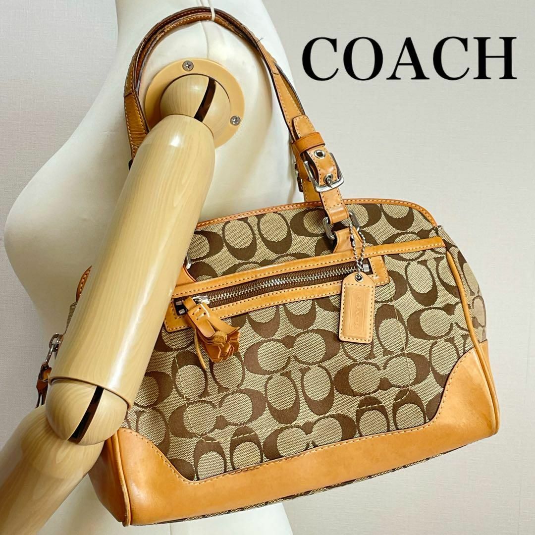 □美品□ COACH コーチ シグネチャー レザー ショルダーバッグ