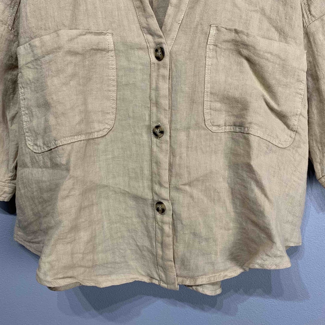 ZARA(ザラ)のC003 ザラ L オーバーサイズ リネンシャツ 麻シャツ 半袖 ショート丈 レディースのトップス(シャツ/ブラウス(半袖/袖なし))の商品写真