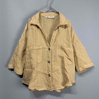 ザラ(ZARA)のC003 ザラ L オーバーサイズ リネンシャツ 麻シャツ 半袖 ショート丈(シャツ/ブラウス(半袖/袖なし))