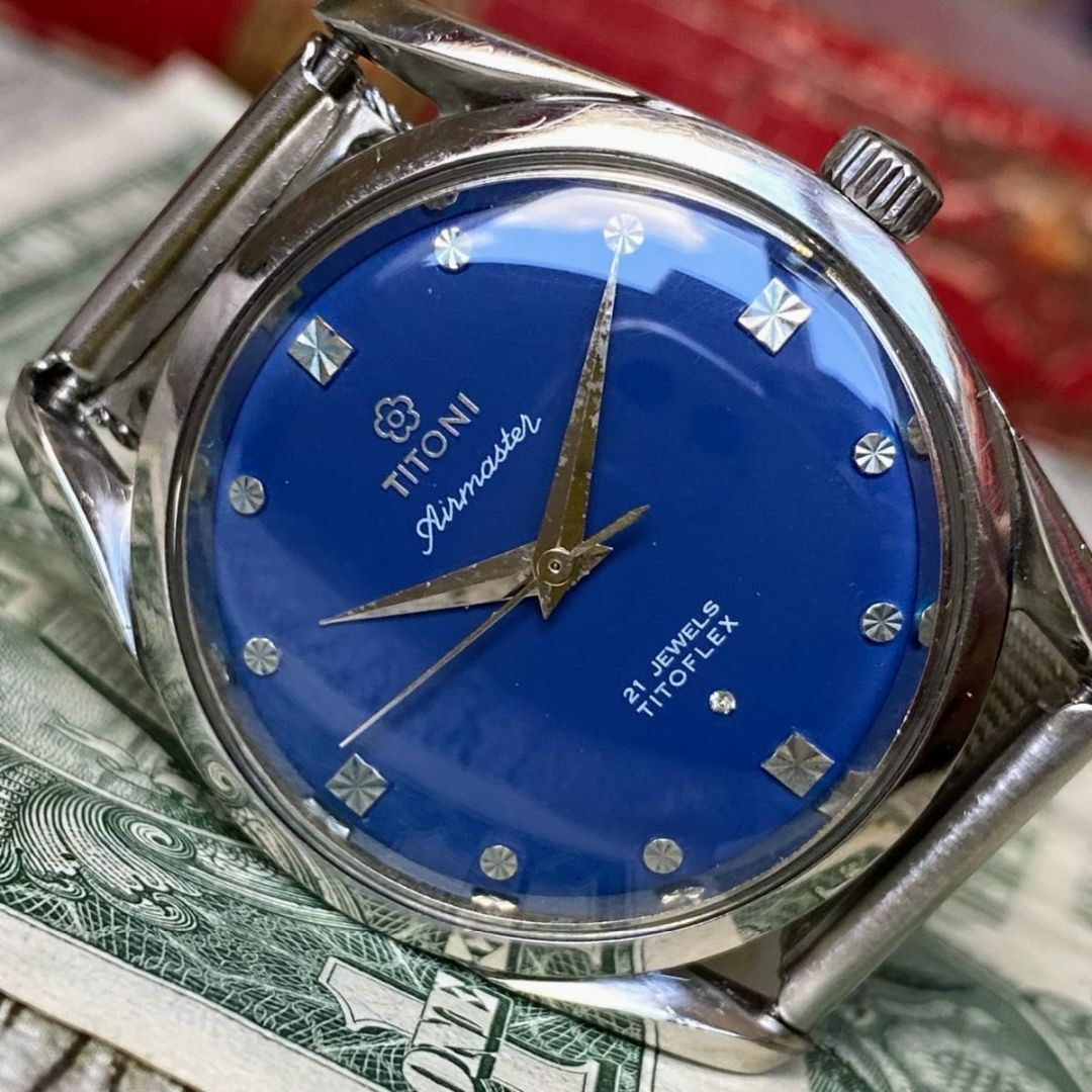 【レトロなデザイン】ファーブルルーバ メンズ腕時計 ブルー 手巻き ヴィンテージ