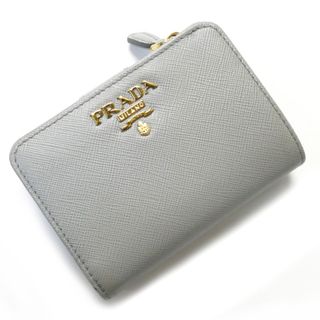 【美品】PRADA 二つ折り財布　グレージュ×水色　サフィアーノ