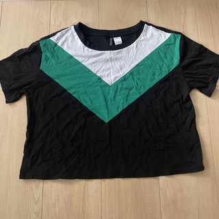 エイチアンドエム(H&M)の新品未使用自宅保管エイチアンドエムH&MクロップドTシャツ黒白緑Sショート丈半袖(Tシャツ(半袖/袖なし))
