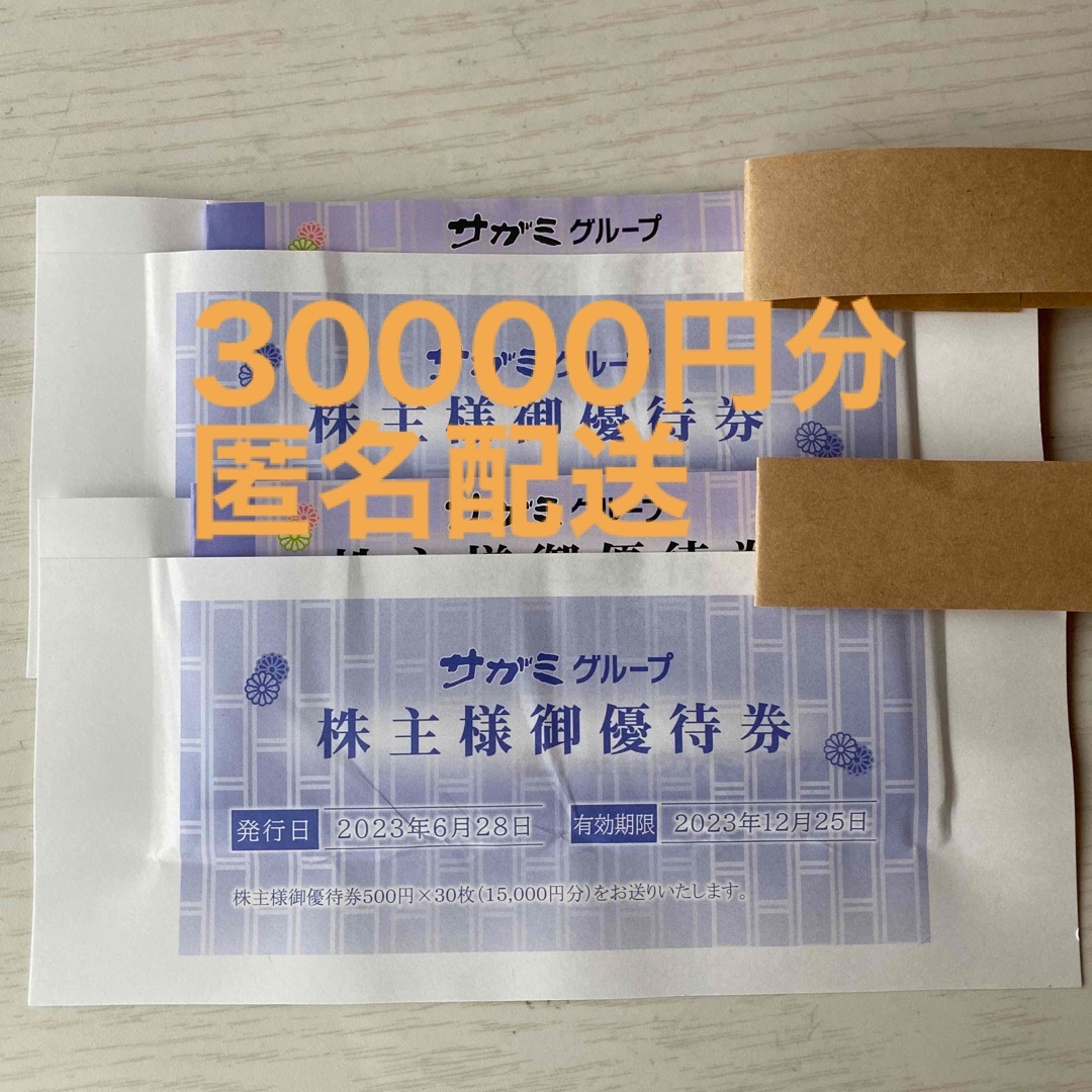 お客様満足度NO.1 サガミグループ株主優待券 30000円分 匿名配送