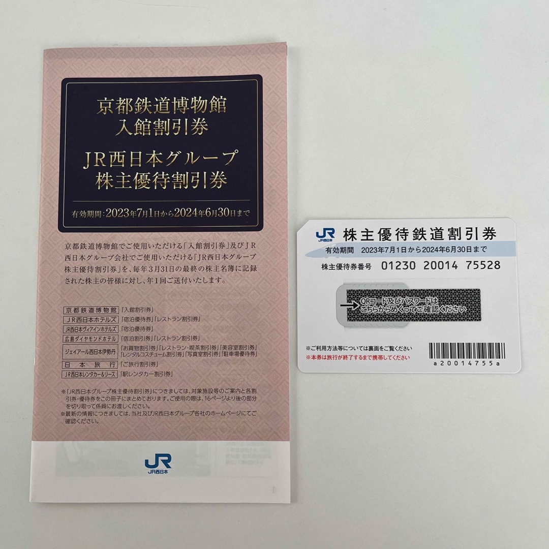 JR西日本　株主優待　鉄道割引券　1枚　2024年6月1日まで