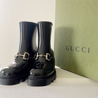 Gucci - GUCCI ラバーブーツ レインブーツ 38 ブラック 黒 ホース