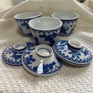 伊万里 鍋島焼 染付 唐子　アンティーク　茶碗蒸し椀　3客セット(食器)