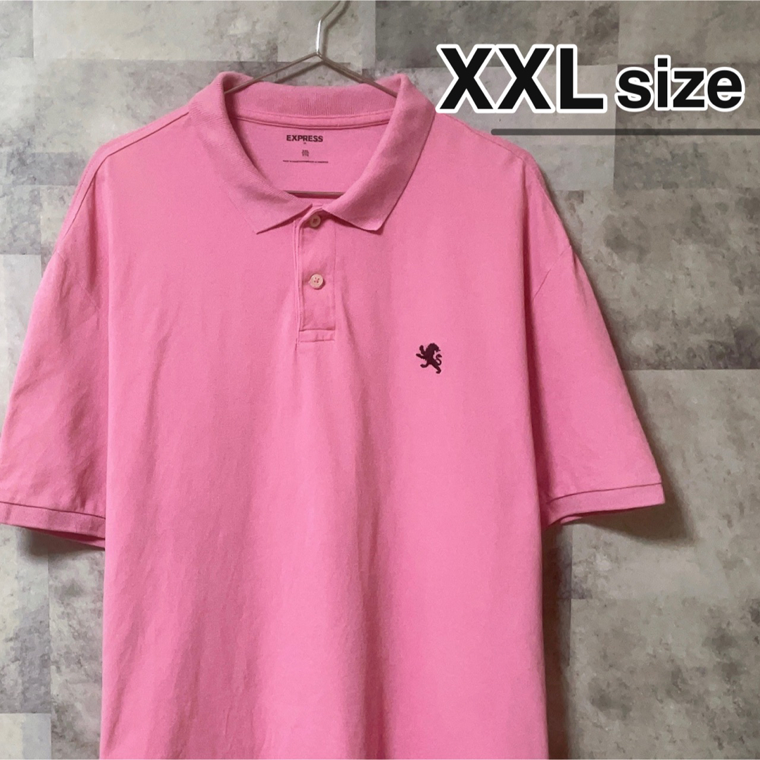 EXPRESS(エクスプレス)のポロシャツ　XXL　ピンク　ワンポイント　ロゴ　半袖　USA古着　EXPRESS メンズのトップス(ポロシャツ)の商品写真
