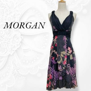 モルガンドゥトワ(MORGAN DE TOI)のMORGAN モルガン ワンピース 袖無し 黒 花柄(ひざ丈ワンピース)