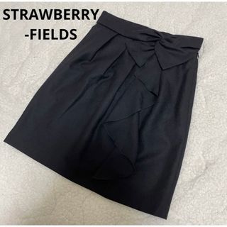 ストロベリーフィールズ(STRAWBERRY-FIELDS)のストロベリーフィールズ　膝丈スカート　ブラック　黒　フリル　　　黒　フォーマル(ひざ丈スカート)