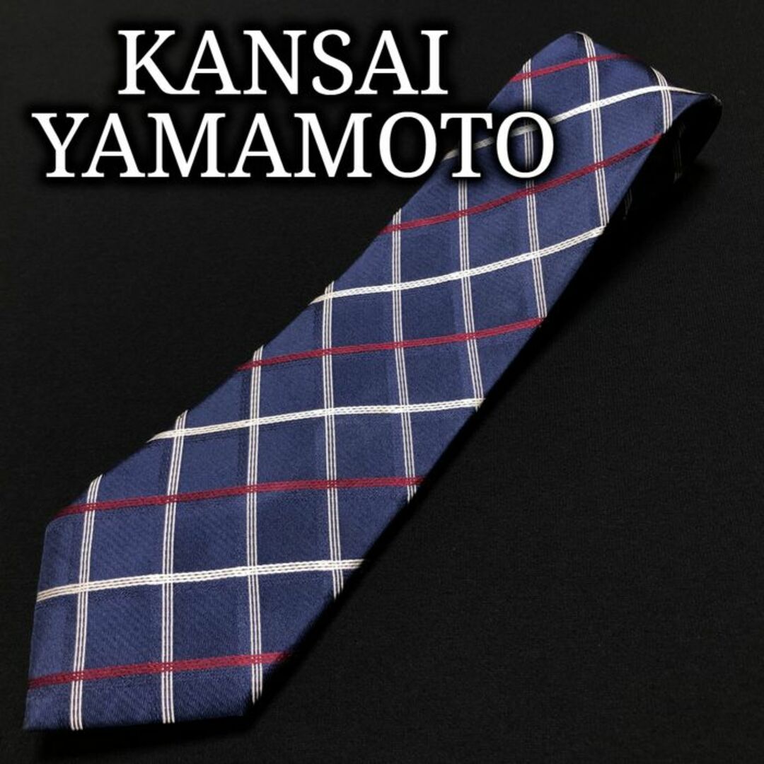 Kansai Yamamoto(カンサイヤマモト)のカンサイヤマモト チェック ネイビー＆ワインレッド ネクタイ A104-C09 メンズのファッション小物(ネクタイ)の商品写真