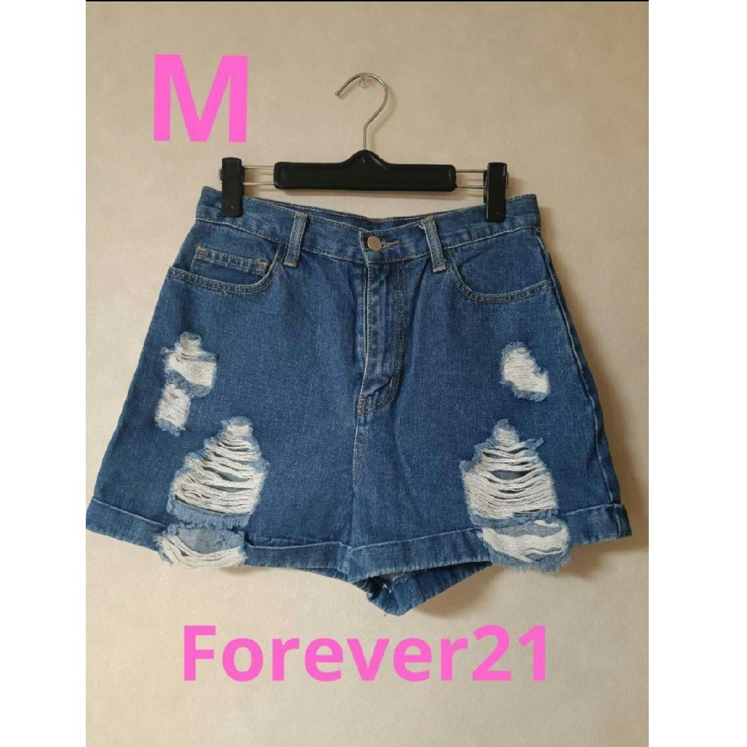 FOREVER 21(フォーエバートゥエンティーワン)の美品 forever21 ハイウエスト 短パン ジーンズ ショートパンツ ブルー レディースのパンツ(ショートパンツ)の商品写真