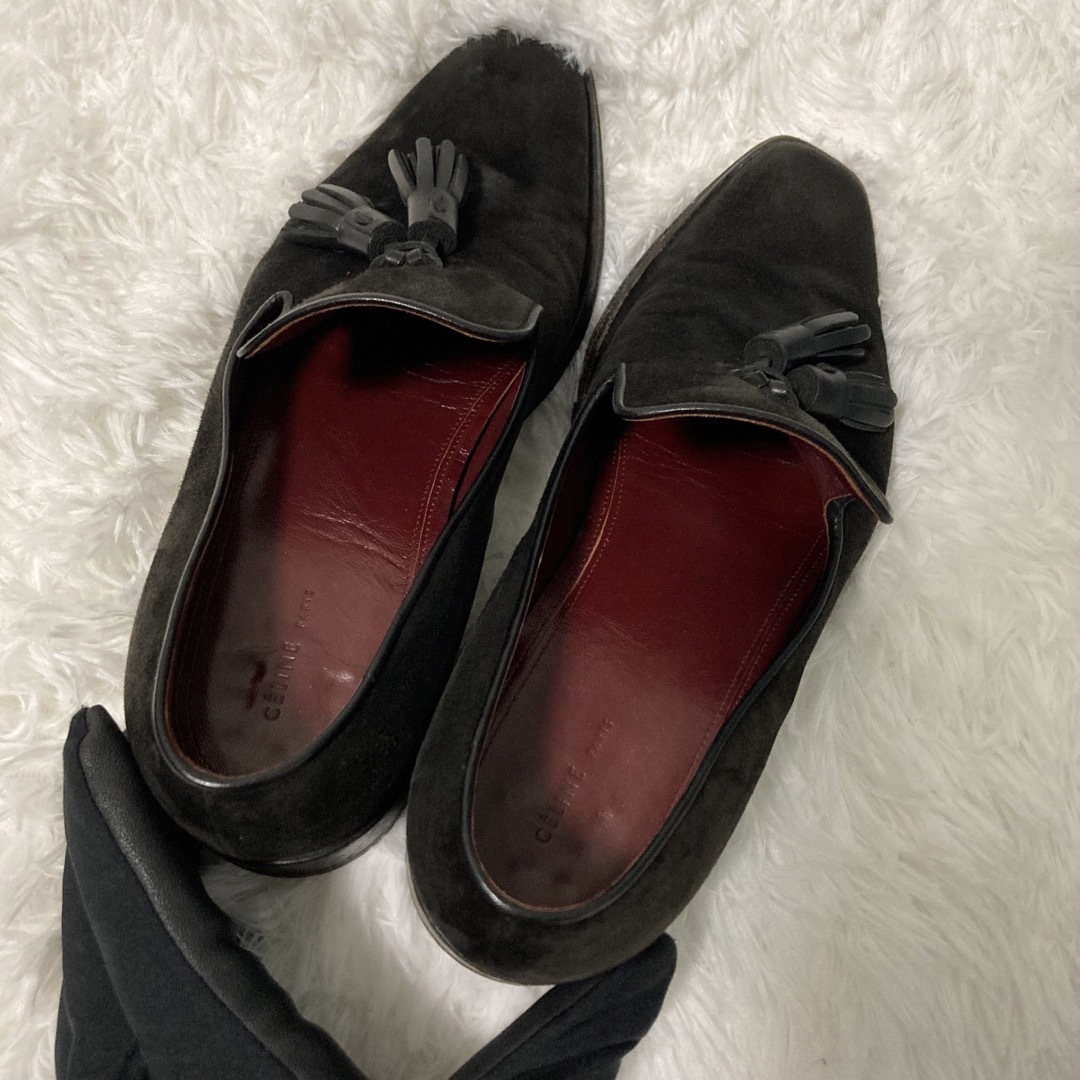 セリーヌ CELINE ローファー スエッド タッセル レザー-