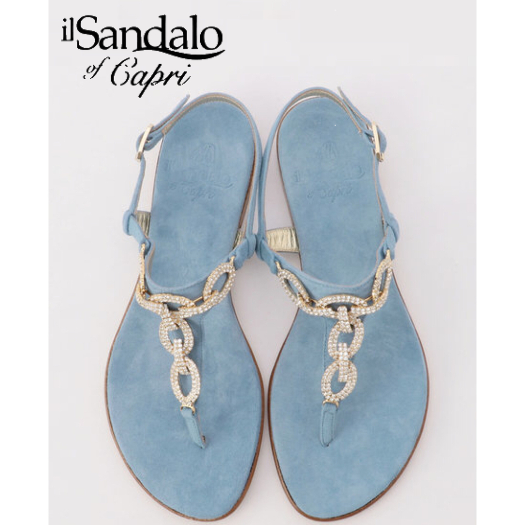 高級♡美品【il Sandalo】本革 伊製 ビジューチェーントングサンダル15㎝底幅