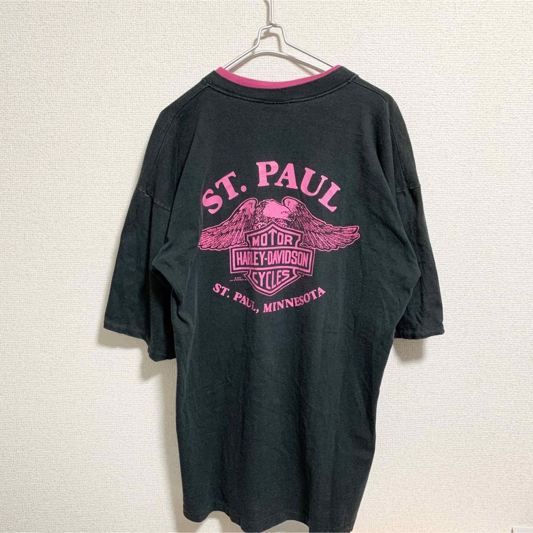 Harley Davidson(ハーレーダビッドソン)のレア！ハーレーダビッドソン Tシャツ メンズXL 黒 ピンク ビッグロゴ  メンズのトップス(Tシャツ/カットソー(半袖/袖なし))の商品写真