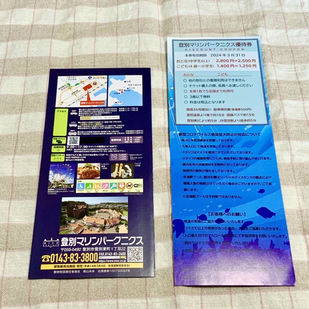 登別 マリンパークニクス 割引券＋パンフレット チケットの施設利用券(水族館)の商品写真