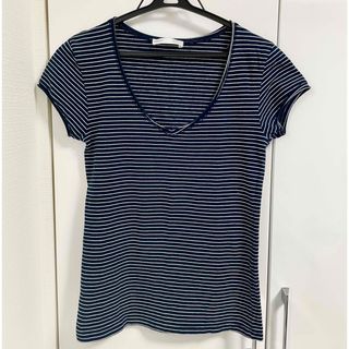 ザラ(ZARA)のZara ボーダー　半袖　Vネック　Tシャツ　紺色(Tシャツ(半袖/袖なし))